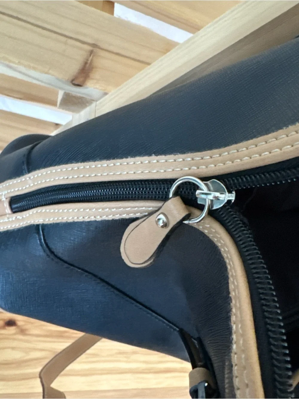 Giani Bernini Black and Tan Saffiano Satchel